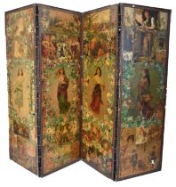 VICTORIAN DECOUPAGE FOUR FOLD DISCRETION SCREEN