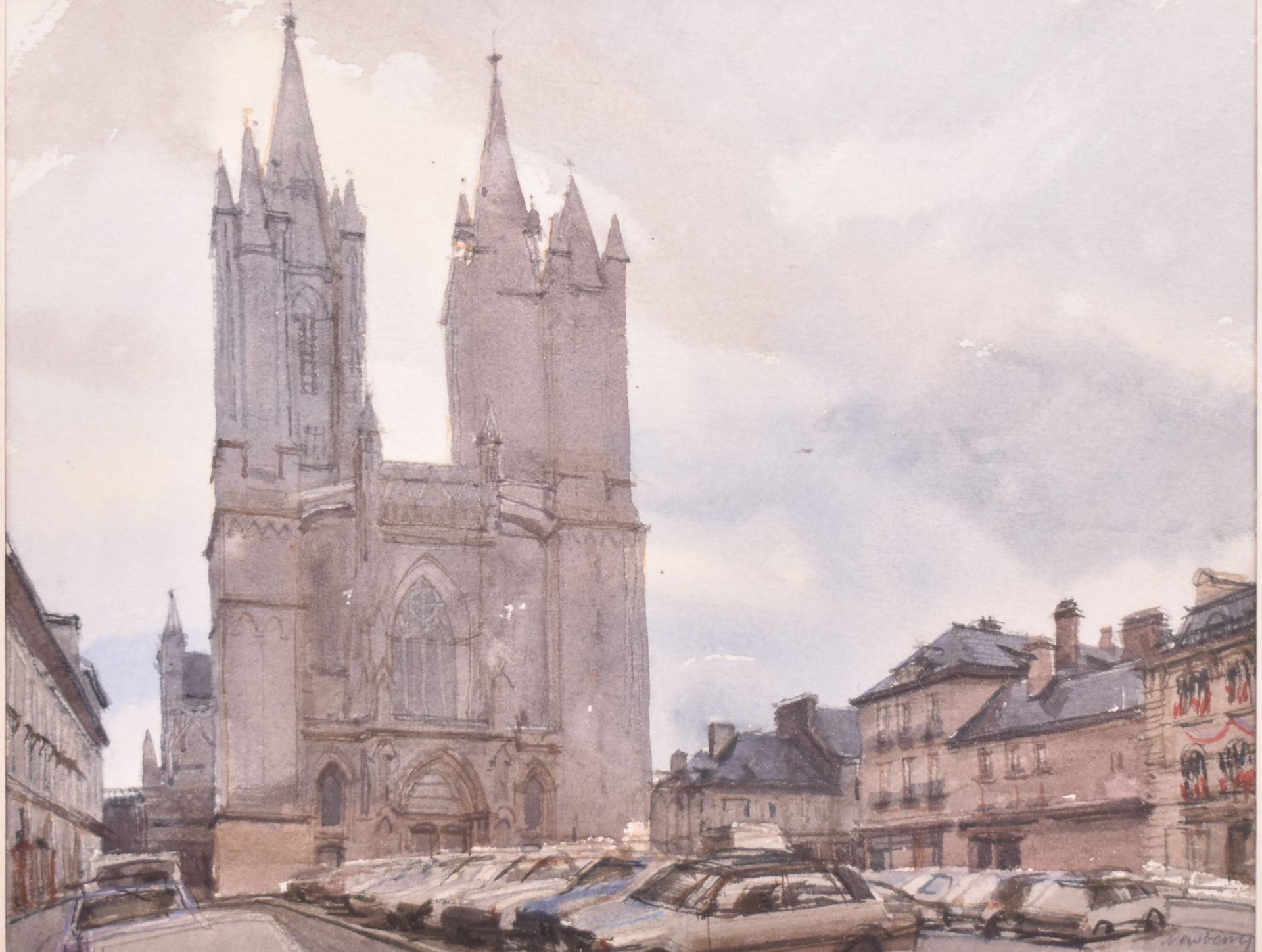 JOHN NEWBERRY - COUTANCES CATHEDRAL - WATERCOLOUR PAINTING