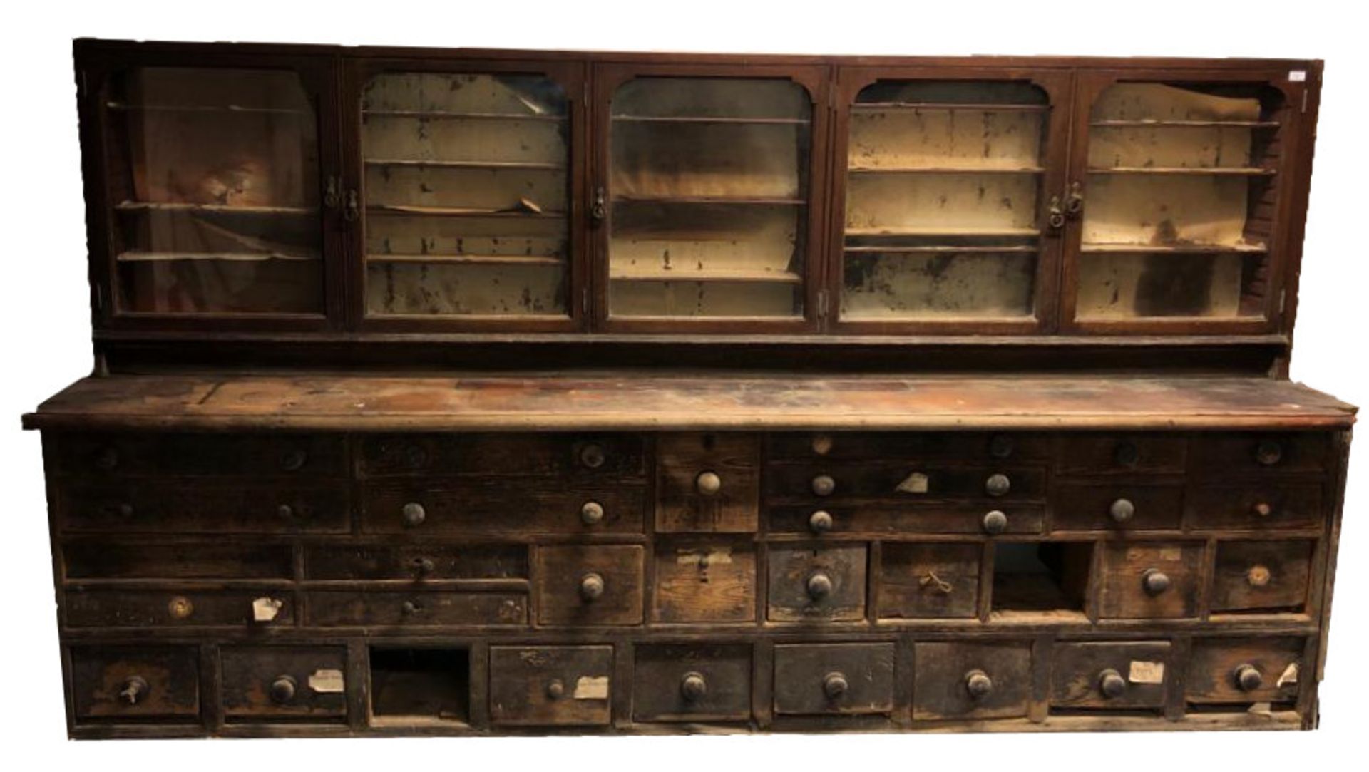 19TH CENTURY MAHOGANY AND PINE SHOP FITTING CABINET