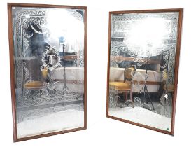 LARGE PAIR OF EDWARDIAN ETCHED GLASS MIRRORS