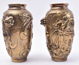 PAIR OF 19TH CENTURY CHINESE HEAVY CAST BRONZE VASES