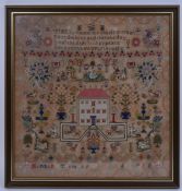 VICTORIAN 1857 NEEDLEPOINT SAMPLER BY HANNAH THOMAS AGED 11