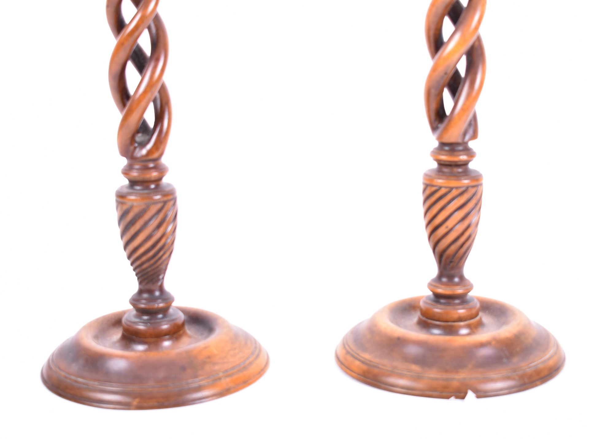 PAIR OF EARLY 20TH CENTURY BARLEY TWIST CANDLESTICKS - Image 4 of 5
