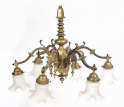 CIRCA 1900S BRASS SIX ARM CHANDELIER - ELECTROLIER