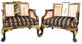 PAIR OF BERGERE CHINOISERIE LIBERTY & CO STYLE ARMCHAIRS