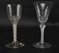 TWO 18TH CENTURY WINE GLASSES WITH TWIST STEMS