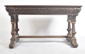 19TH CENTURY VICTORIAN GOTHIC CARVED OAK WRITING TABLE DESK
