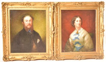 PAIR OF VICTORIAN OIL ON CANVAS PORTRAITS IN GILT FRAMES