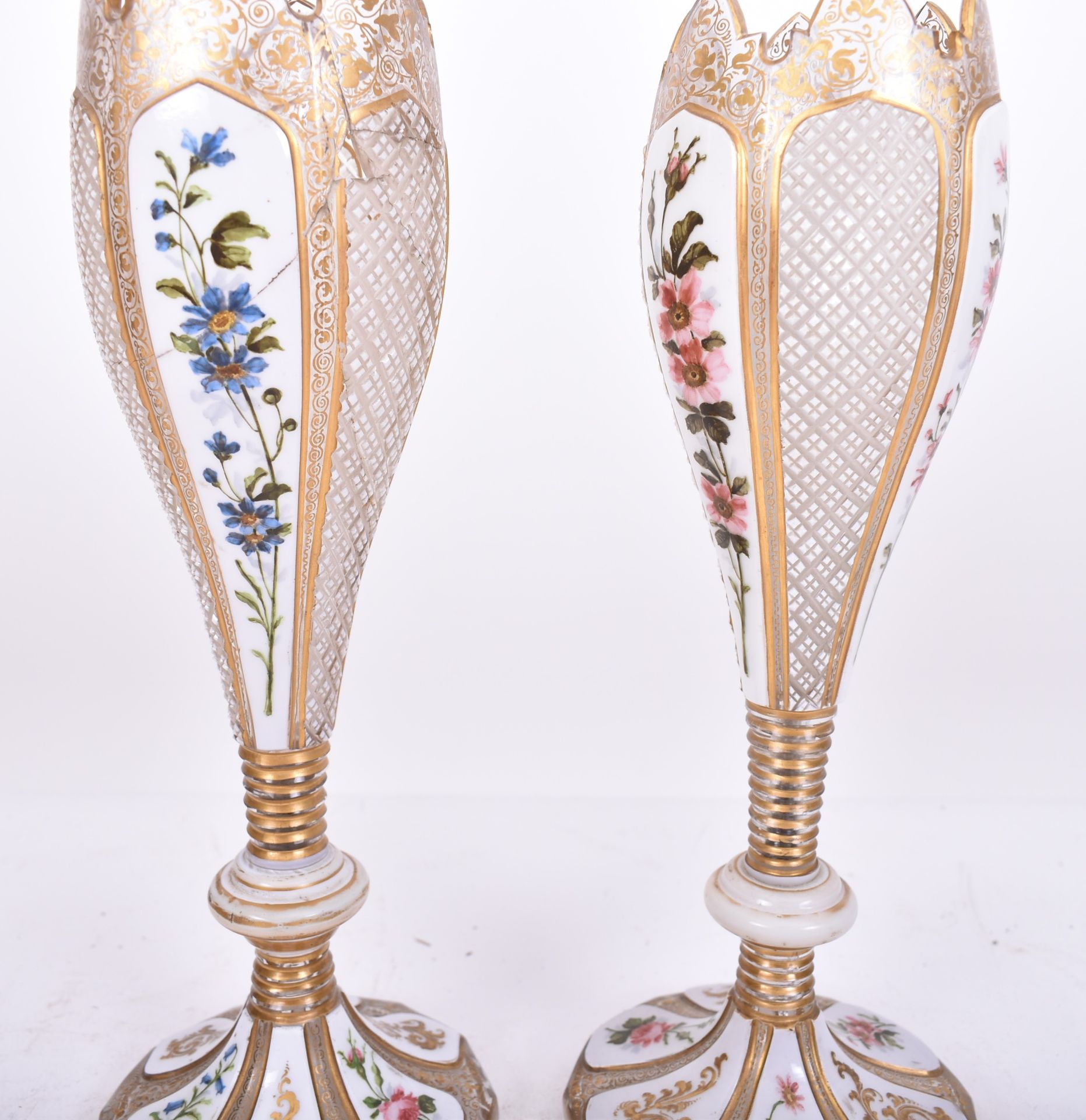 PAIR OF 19TH CENTURY BOHEMIAN CZECH OVERLAY GLASS VASES - Image 3 of 8