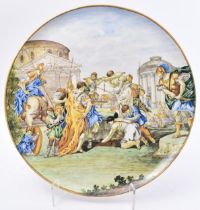 LARGE 19TH CENTURY ITALIAN MAJOLICA HAND PAINTED CHARGER