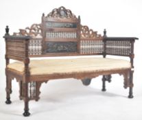 LATE 19TH CENTURY SYRIAN CARVED OAK HALL BENCH / SETTEE