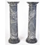 PAIR OF LARGE FREESTANDING GREY & WHITE MARBLE PEDESTALS