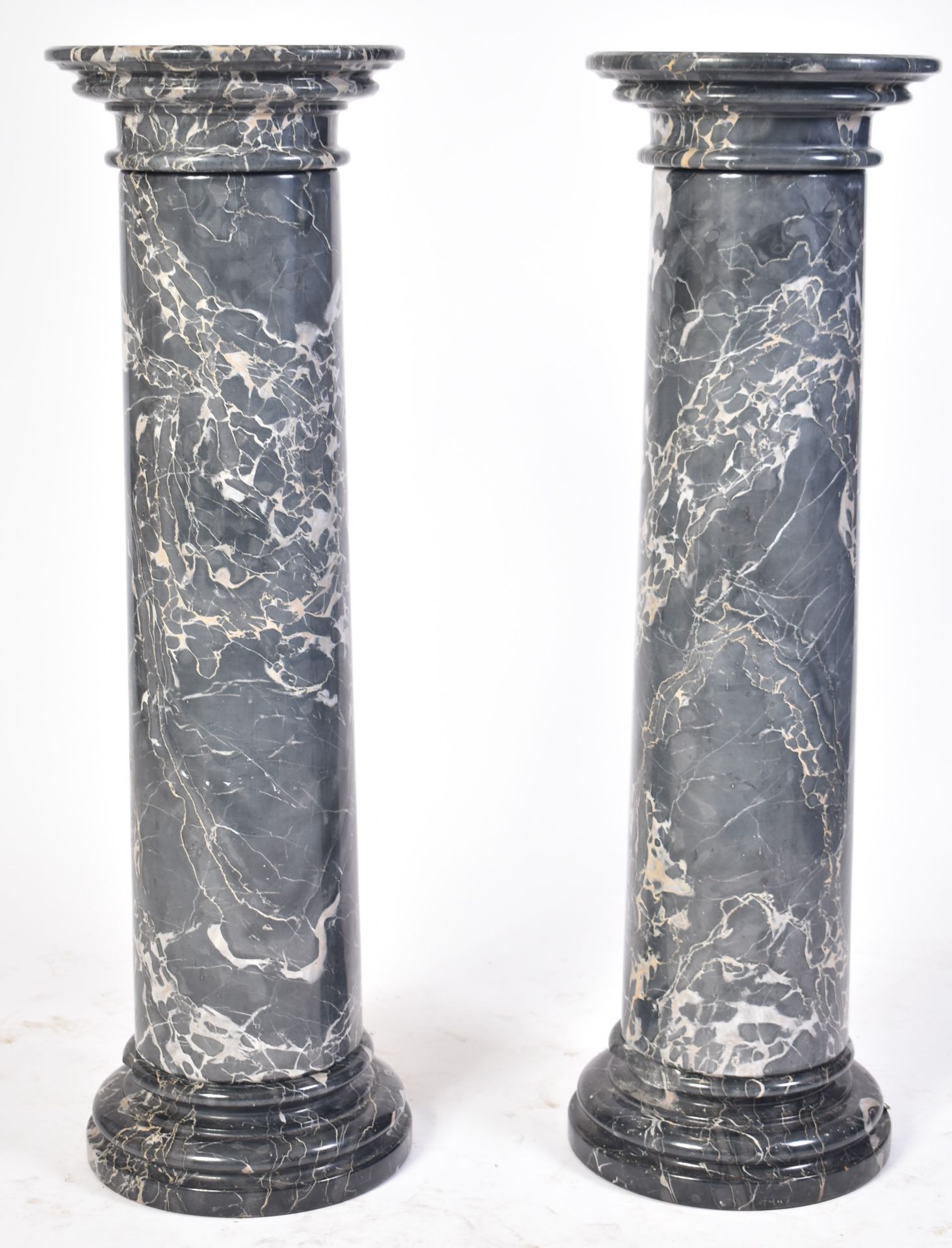 PAIR OF LARGE FREESTANDING GREY & WHITE MARBLE PEDESTALS