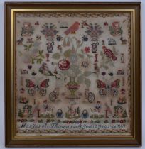VICTORIAN NEEDLEPOINT SAMPLER BY MARGARET THOMAS AGED 12