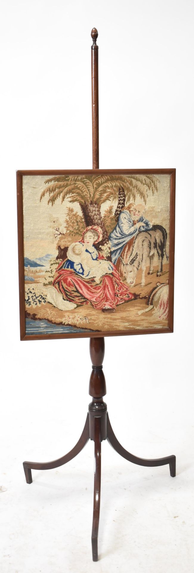 VICTORIAN MAHOGANY TAPESTRY NEEDLEPOINT POLE SCREEN