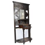 VICTORIAN CARVED OAK & BRASS 'GREEN MAN' HALL STAND