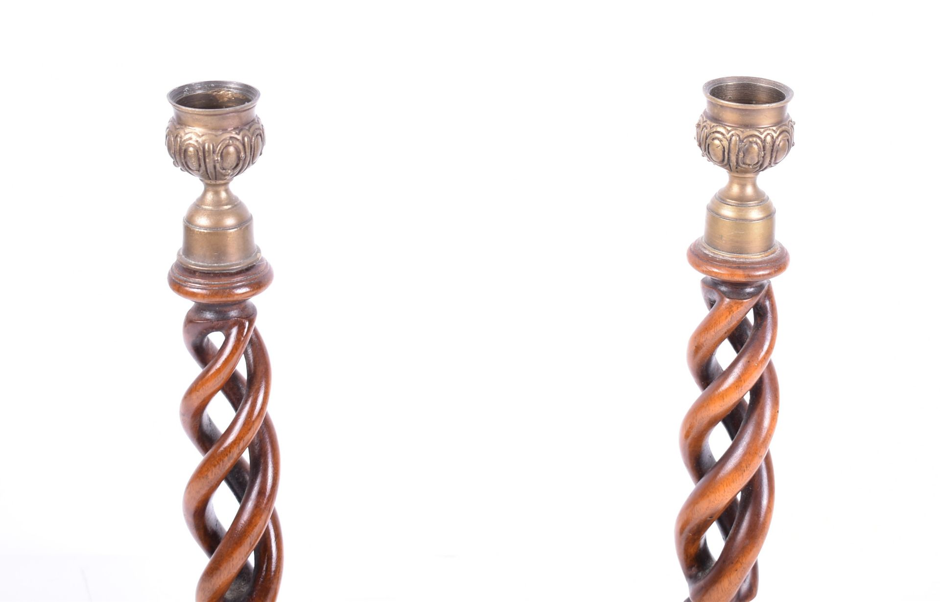 PAIR OF EARLY 20TH CENTURY BARLEY TWIST CANDLESTICKS - Image 2 of 5