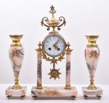 19TH CENTURY FRENCH MARBLE THREE PIECE CLOCK GARNITURE