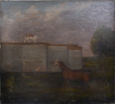 BRITISH SCHOOL - 19TH CENTURY OIL ON CANVAS DEPICTING CAT & DOG
