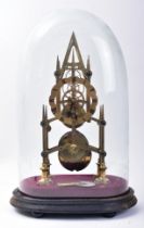 VICTORIAN BRASS CATHEDRAL SKELETON CLOCK IN DOME