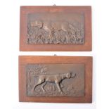 PAIR OF LATE 19TH CENTURY CAST BRONZE HUNTING DOG PLAQUES