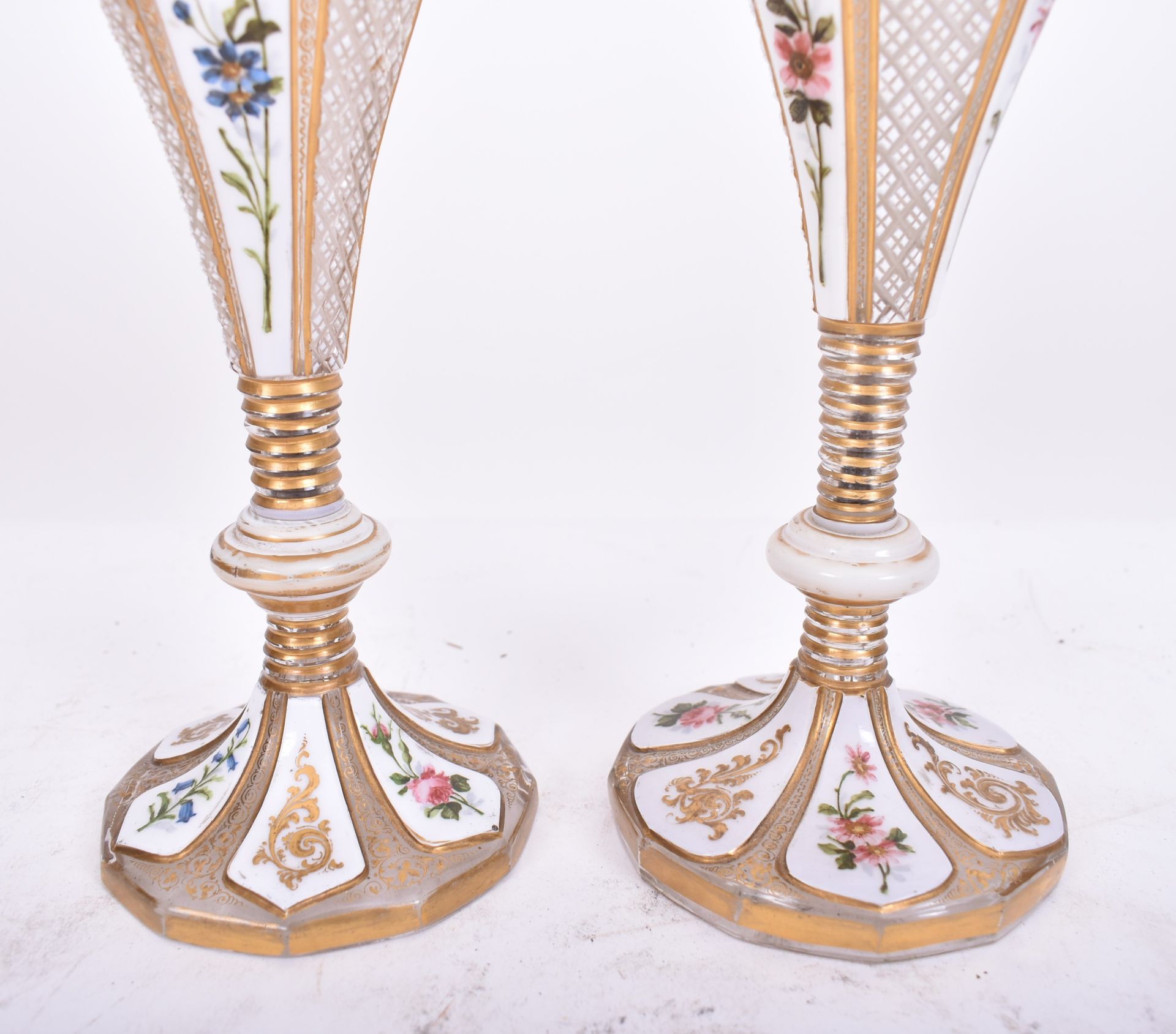 PAIR OF 19TH CENTURY BOHEMIAN CZECH OVERLAY GLASS VASES - Image 4 of 8