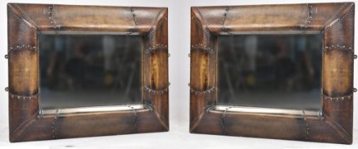 LARGE PAIR OF CONTEMPORARY DESIGNER LEATHER MIRRORS