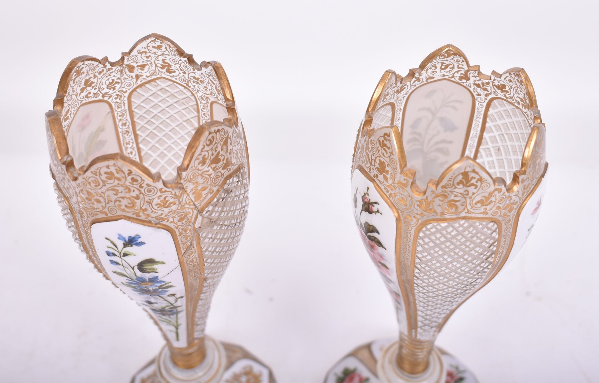 PAIR OF 19TH CENTURY BOHEMIAN CZECH OVERLAY GLASS VASES - Image 2 of 8