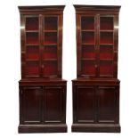 PAIR OF TALL VICTORIAN STYLE MAHOGANY BOOKCASE CABINETS