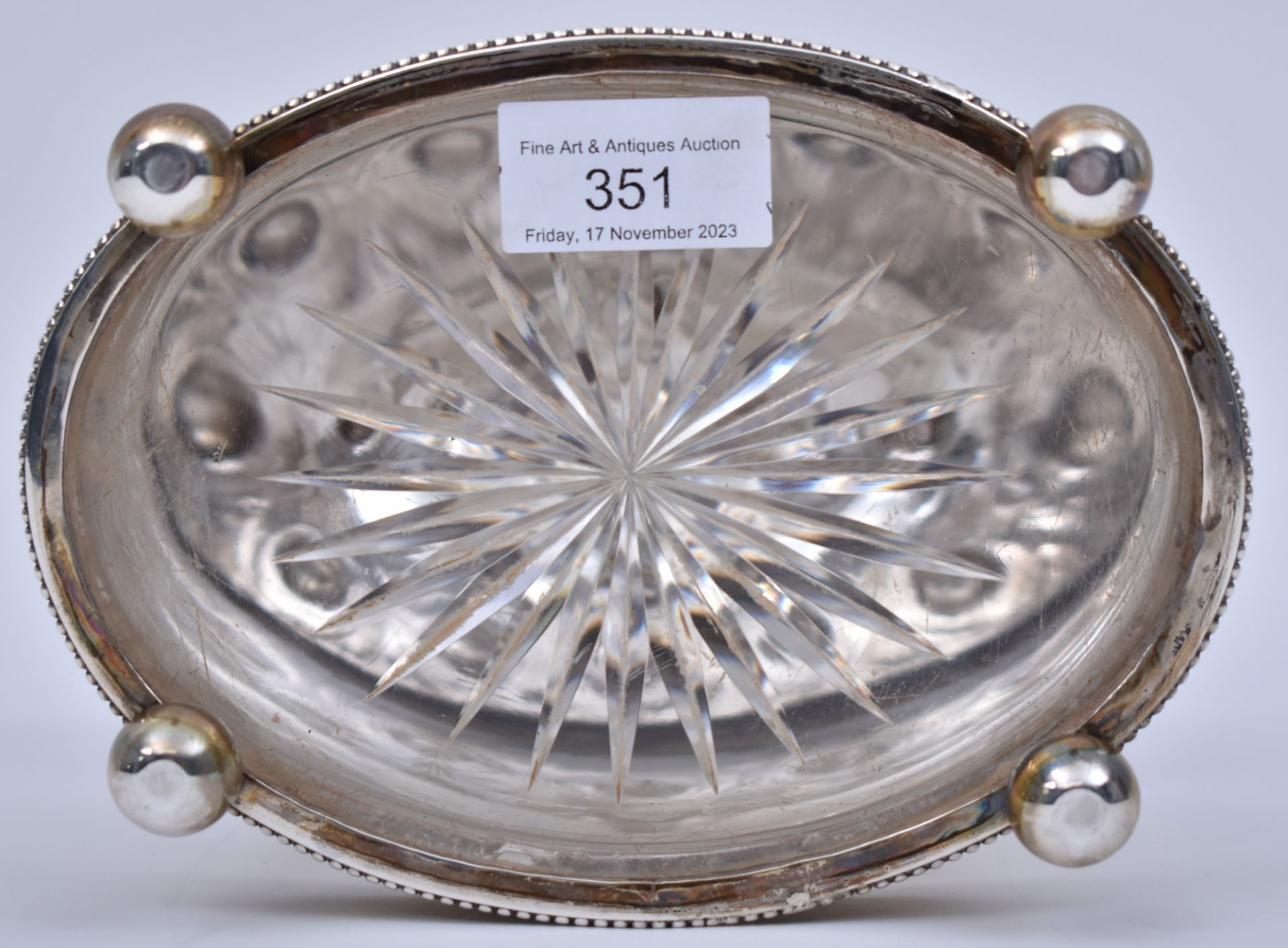 19TH CENTURY SILVER & CUT GLASS BON BON BISCUIT BOX - Image 5 of 5