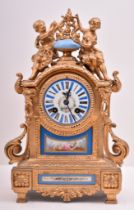 19TH CENTURY FRENCH GILT BRASS & ENAMEL MANTEL CLOCK