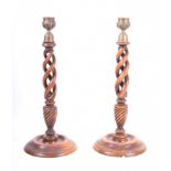 PAIR OF EARLY 20TH CENTURY BARLEY TWIST CANDLESTICKS