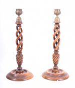 PAIR OF EARLY 20TH CENTURY BARLEY TWIST CANDLESTICKS