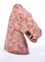 CHINESE TANG DYNASTY RED PAINTED TERRACOTTA HORSE HEAD