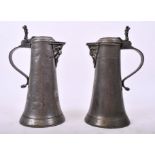 PAIR OF EARLY 18TH CENTURY 1730 SWISS BEARDED MAN FLAGONS