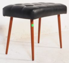 MID CENTURY TEAK AND VINYL FOOT STOOL