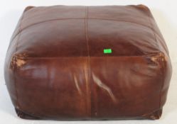 LARGE CONTEMPORARY BROWN LEATHER STITCHED POUFFE