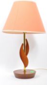 MID CENTURY TEAK AND BRASS TABLE LAMP