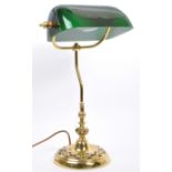 LATE 20TH CENTURY 1920S STYLE GLASS & BRASS BANKERS LAMP