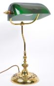 LATE 20TH CENTURY 1920S STYLE GLASS & BRASS BANKERS LAMP