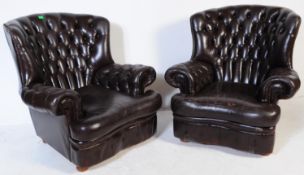 PAIR OF 20TH CENTURY CHESTERFIELD STYEL BROWN ARMCHAIRS