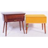 TWO MID CENTURY TEAK UPHOLSTERED SEWING BOXES