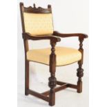 1920S CROMWELLIAN MANNER OAK CARVER ARMCHAIR