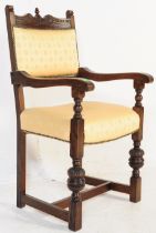 1920S CROMWELLIAN MANNER OAK CARVER ARMCHAIR