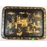 1900S CHINESE CANTON GILDED LACQUERED TRAY