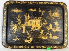 1900S CHINESE CANTON GILDED LACQUERED TRAY