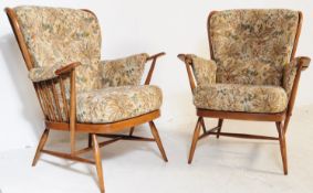 PAIR OF MID CENTURY ERCOL 1913 BLOND ELM ARMCHAIRS
