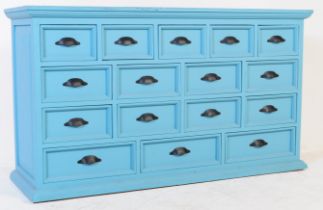 CONTEMPORARY PAINTED PINE BLUE MERCHANTS CHEST OF DRAWERS
