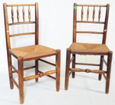 PAIR OF NORTH COUNTRY ELM WOOD RATTAN DINING CHAIRS