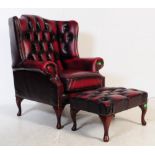 QUEEN ANNE WINGBACK CHESTERFIELD STYLE CHAIR & OTTOMAN